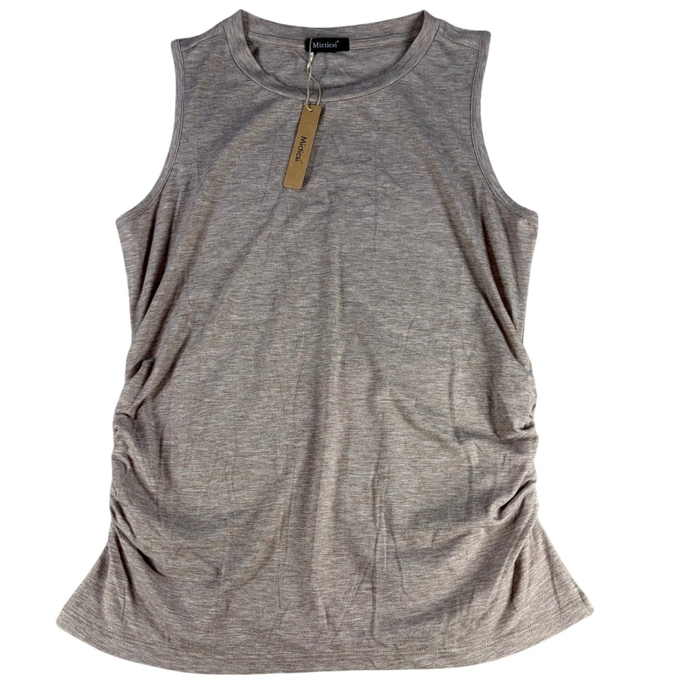 NWT Micticsi Women's Sleeveless Ruched Side Tank Top Taupe Size Medium‎ Stretch